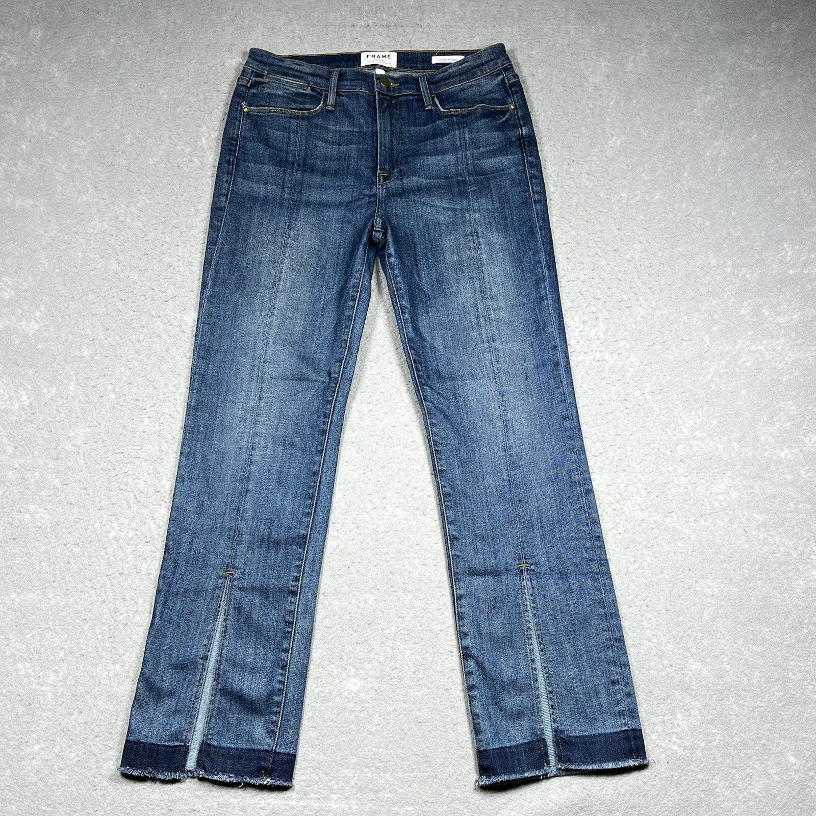 Frame Le Nouveau Split-Hem Straight Jeans Women’s 31 Blue Raw Hem Distressed
